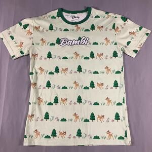 Disney Our Universe Bambi Shirt‎ Womens XS Green Allover Print Ringer Tee